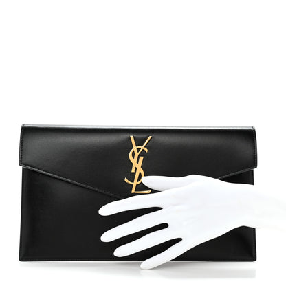 Saint Laurent Smooth Shiny Calfskin Monogram Uptown Clutch Black 2 of 10