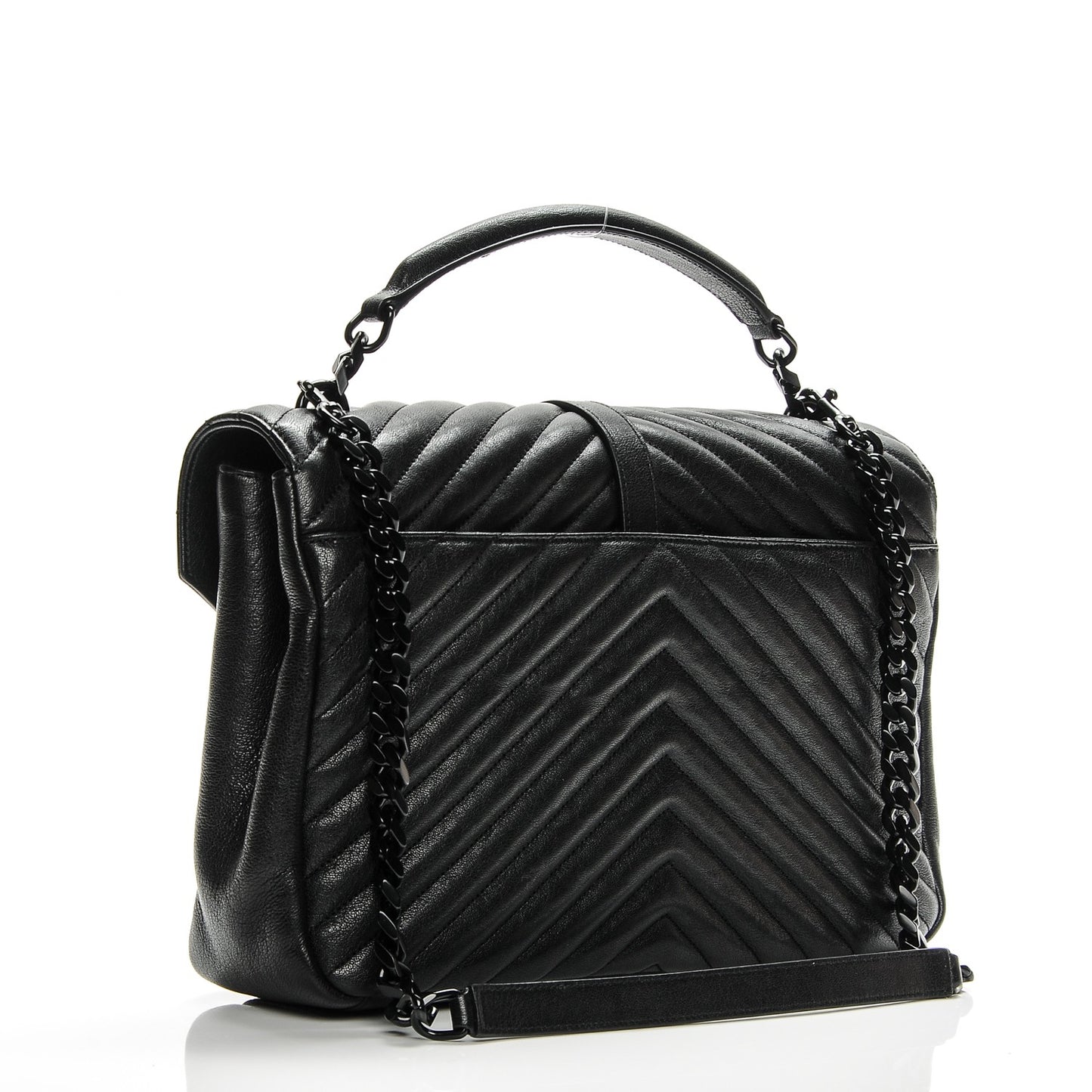 Sheepskin Matelasse Chevron Monogram Monochrome Large College Satchel Black
