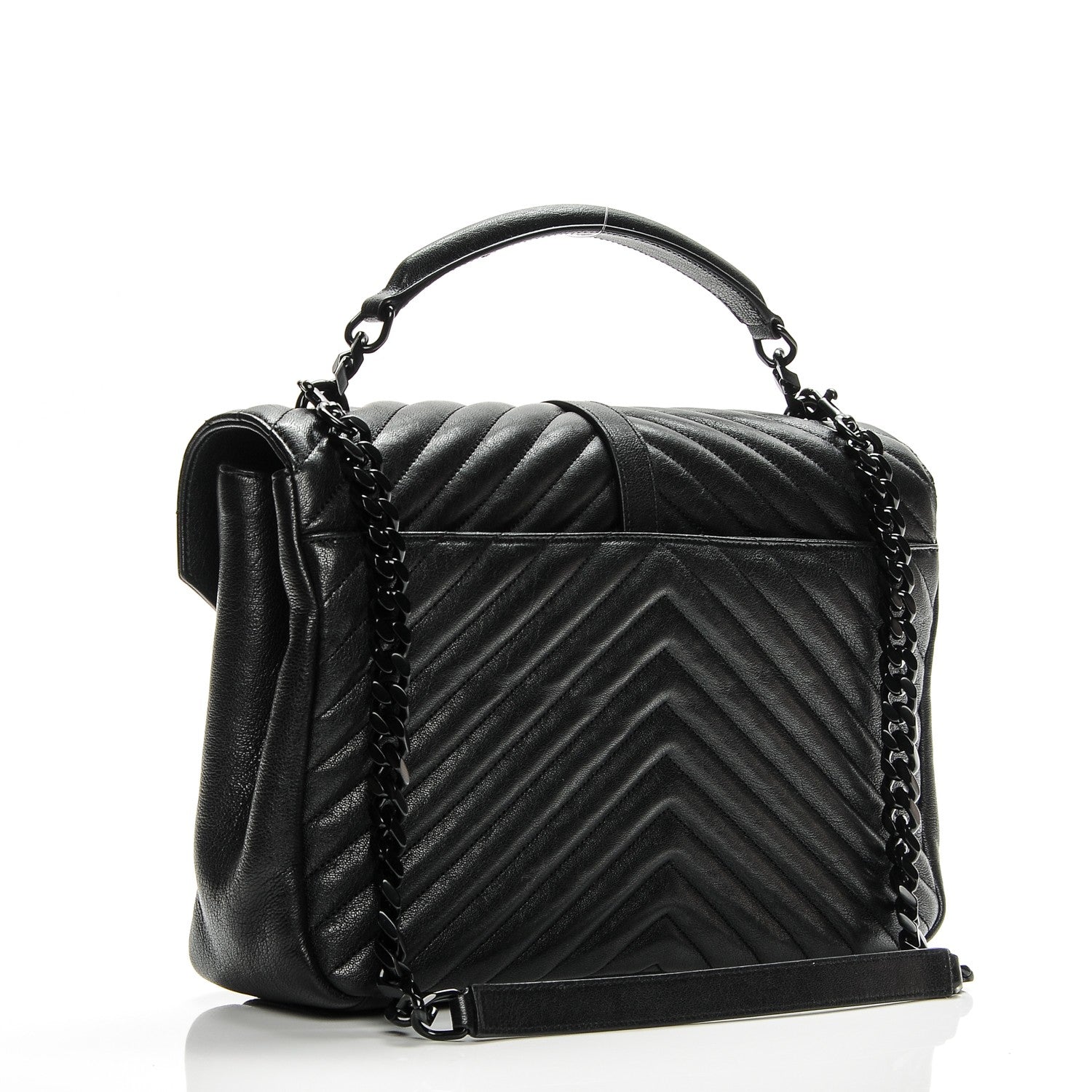 Saint Laurent Sheepskin Matelasse Chevron Monogram Monochrome Large College Satchel Black 3 of 8