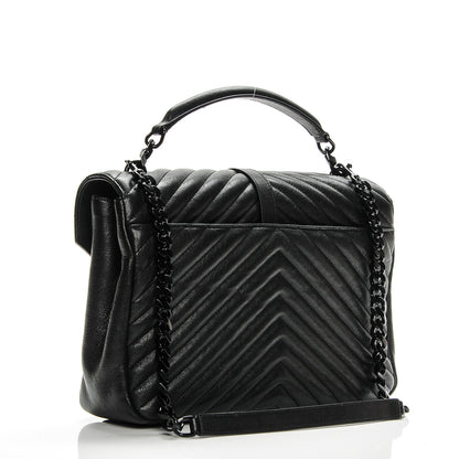Saint Laurent Sheepskin Matelasse Chevron Monogram Monochrome Large College Satchel Black 3 of 8