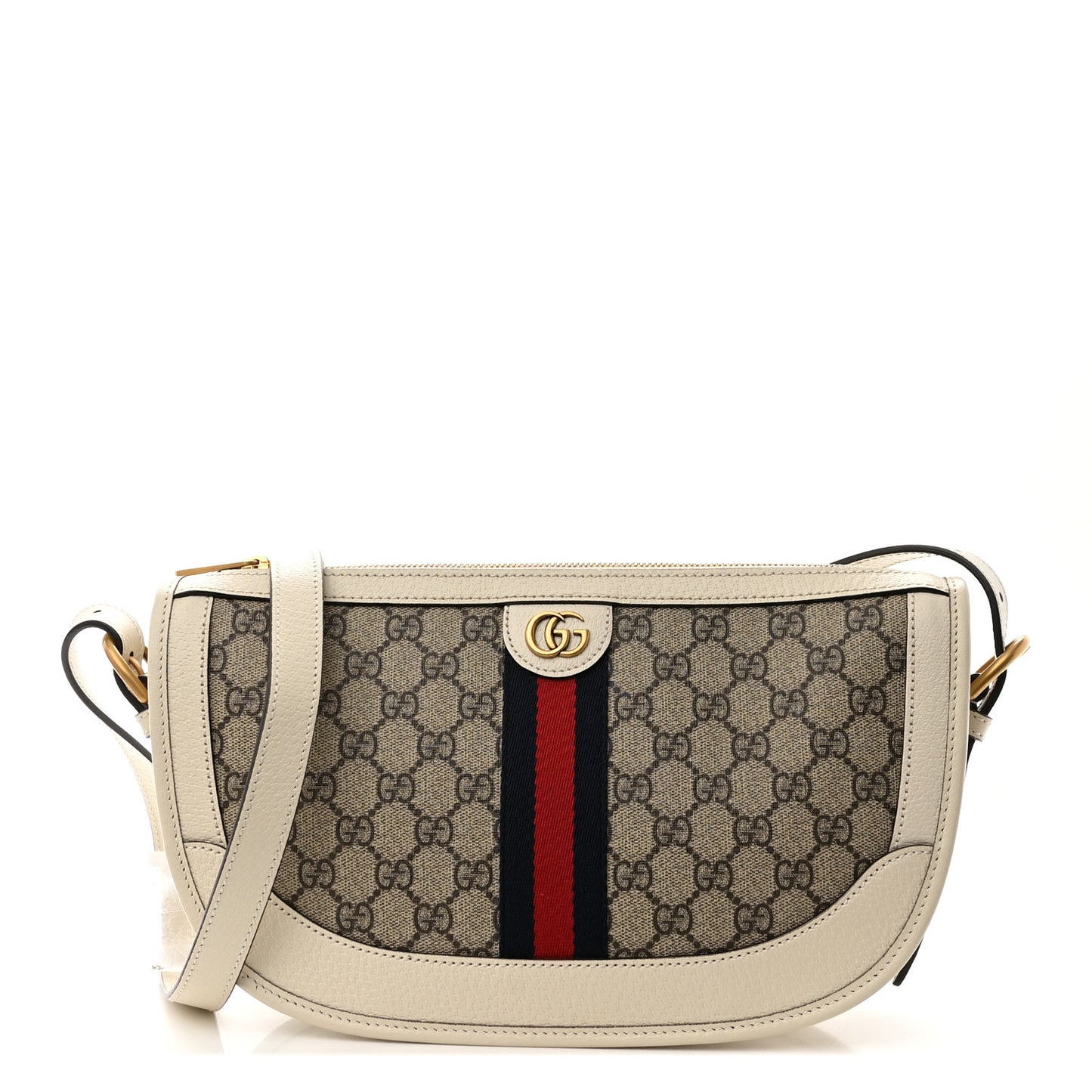 GG Supreme Monogram Web Large Ophidia Shoulder Bag Beige Ebony Mystic White