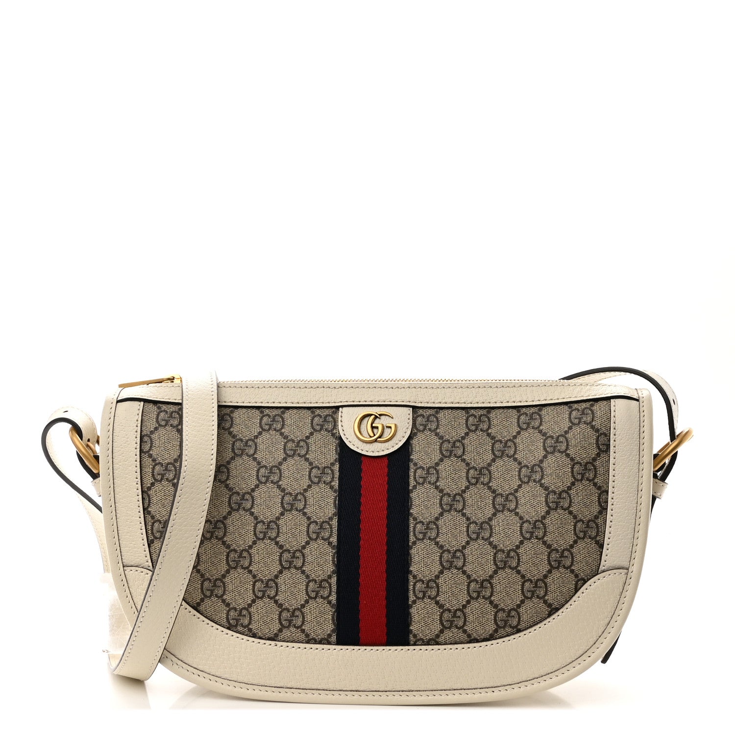 Gucci GG Supreme Monogram Web Large Ophidia Shoulder Bag Beige Ebony Mystic White 1 of 9