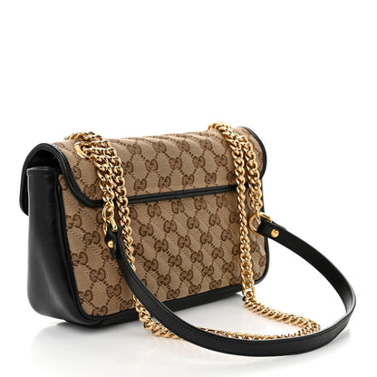 Gucci Monogram Matelasse Diagonal Small GG Marmont Shoulder Bag Beige Black 3 of 10
