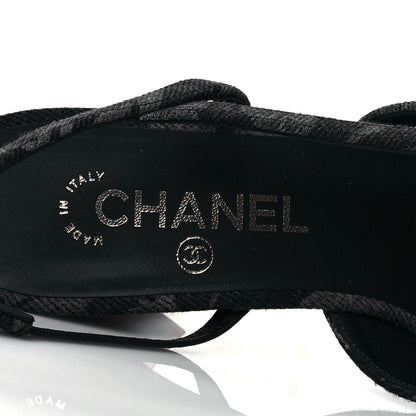 Chanel Denim Cap Toe CC Slingback Pumps 38 Charcoal Black Blue 9 of 10