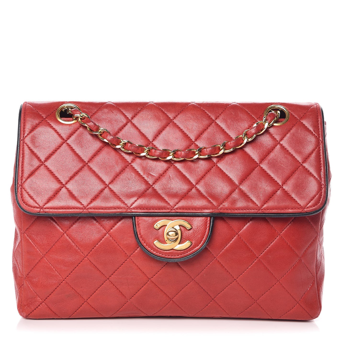 Lambskin Quilted Bi-Color Small Single Flap Red Black