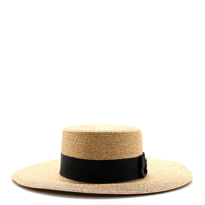 Gucci Glittered Straw Grosgrain Wide Brim Hat XS Gold Black 4 of 11