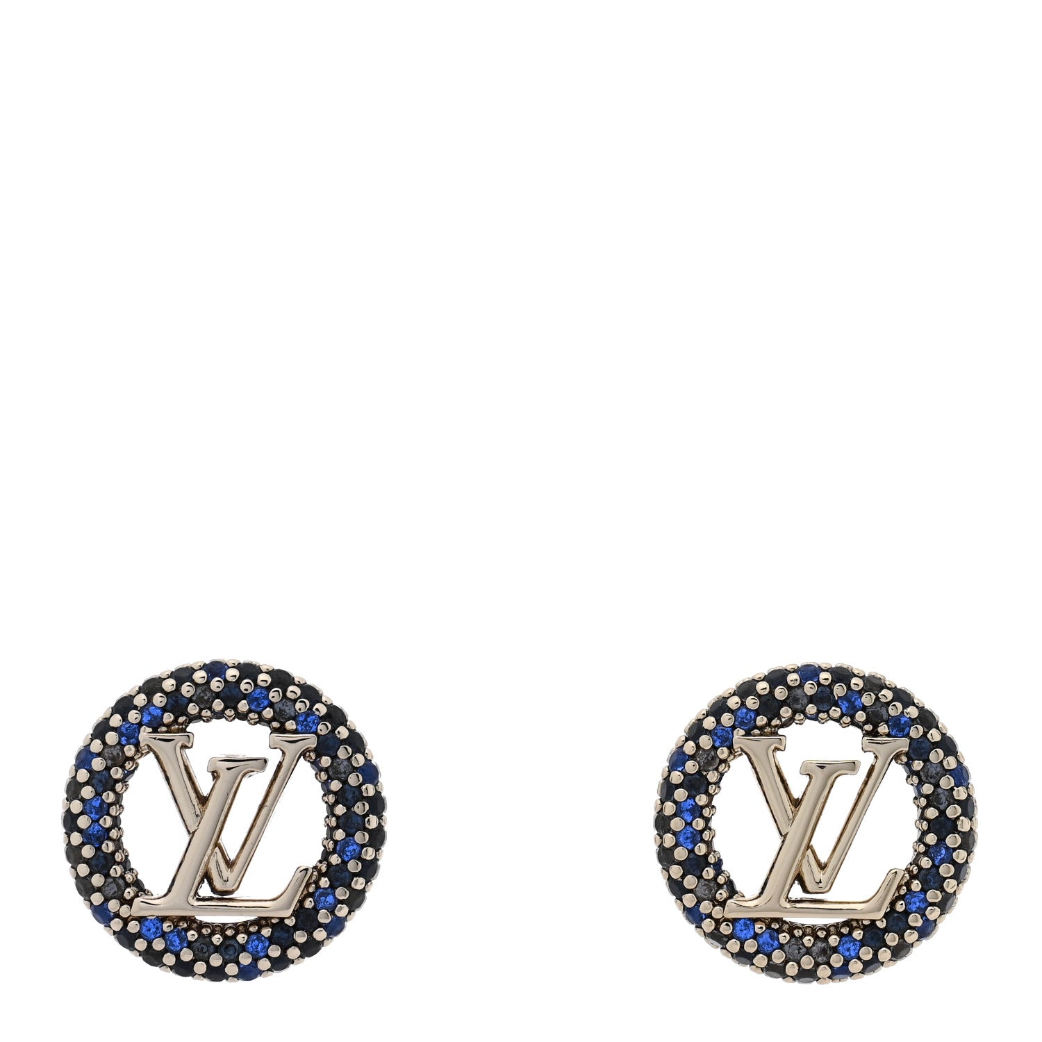 Louis Vuitton Metal Crystal Louise Tresor Earrings Gold Blue 1 of 5