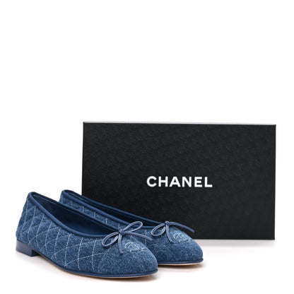 Chanel Washed Denim Quilted Cap Toe CC Ballerina Flats 39.5 Blue 10 of 10