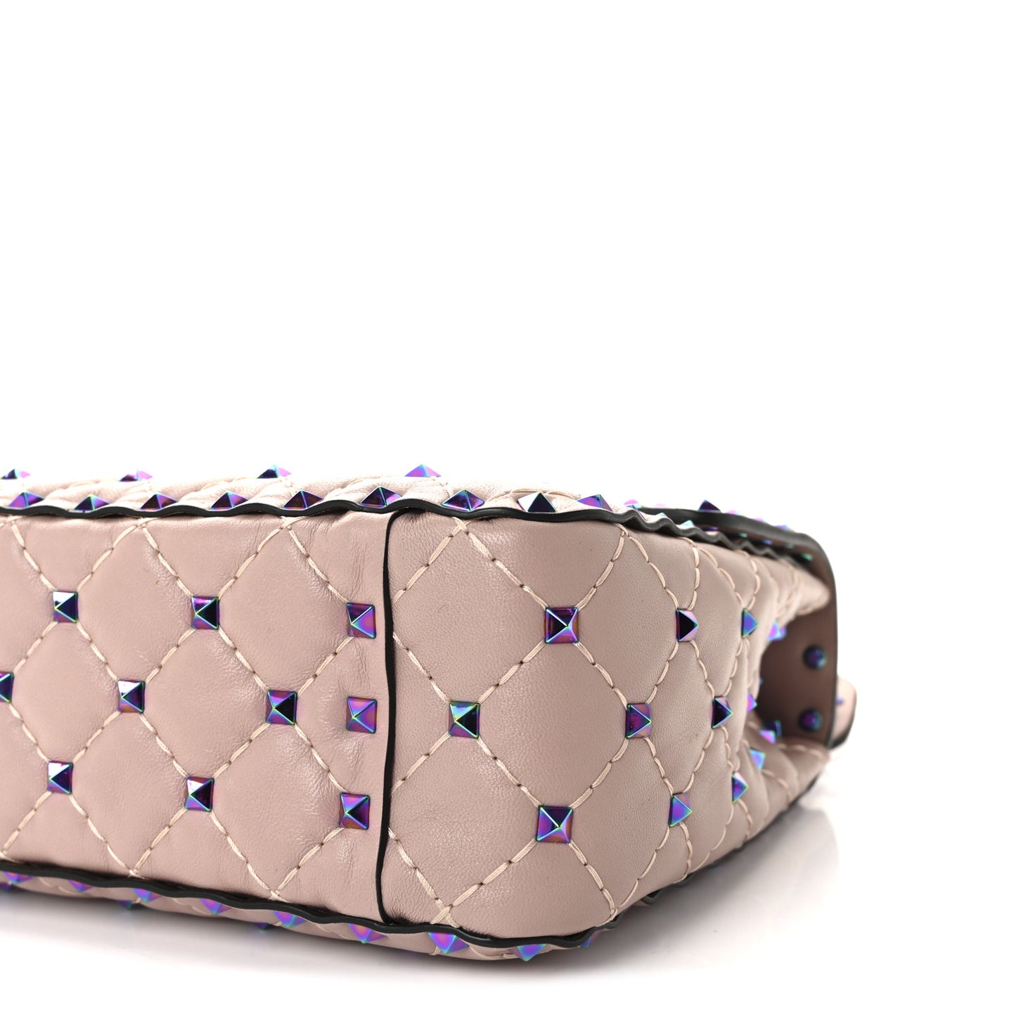Lambskin Oil Slick Medium Rockstud Spike Shoulder Bag Poudre