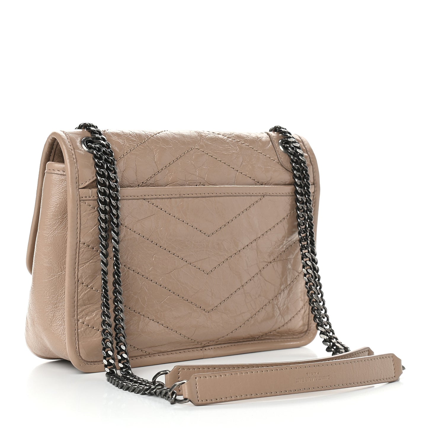 Crinkled Calfskin Matelasse Monogram Baby Niki Chain Satchel Light Taupe