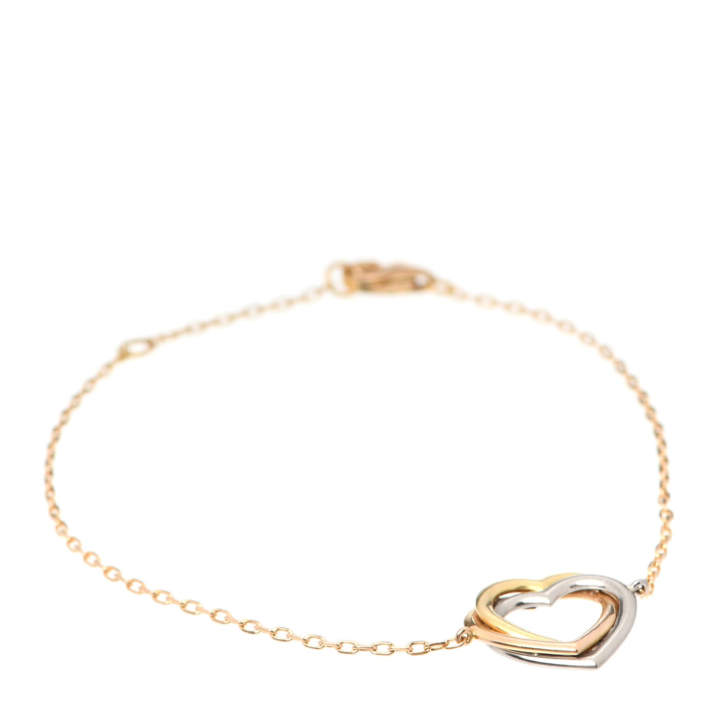 18K Pink Yellow White Gold Trinity Heart Bracelet