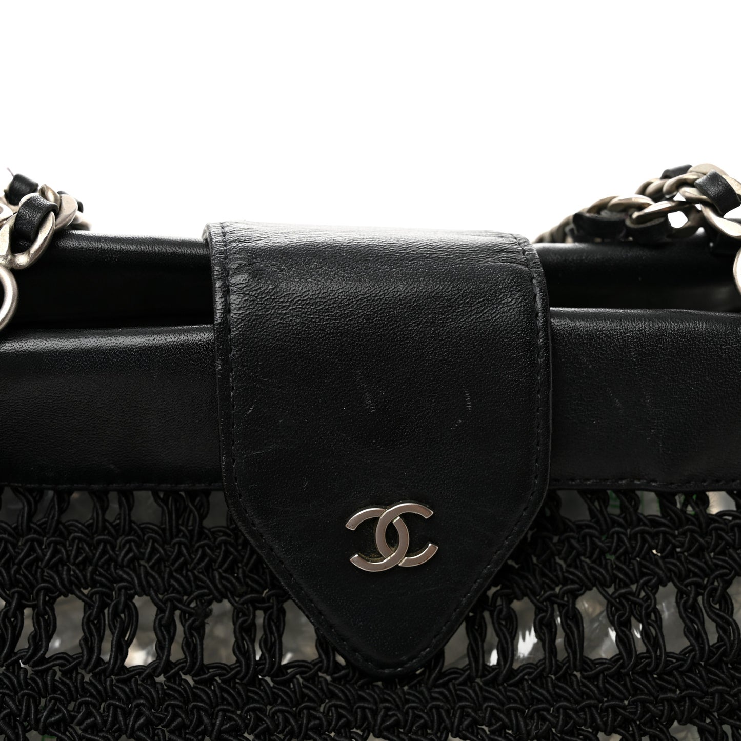 Woven Crochet Knit Tote Black