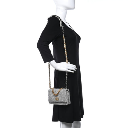 Chanel Wool Tweed Lambskin Quilted Chanel 19 Wallet On Chain WOC Grey 2 of 9