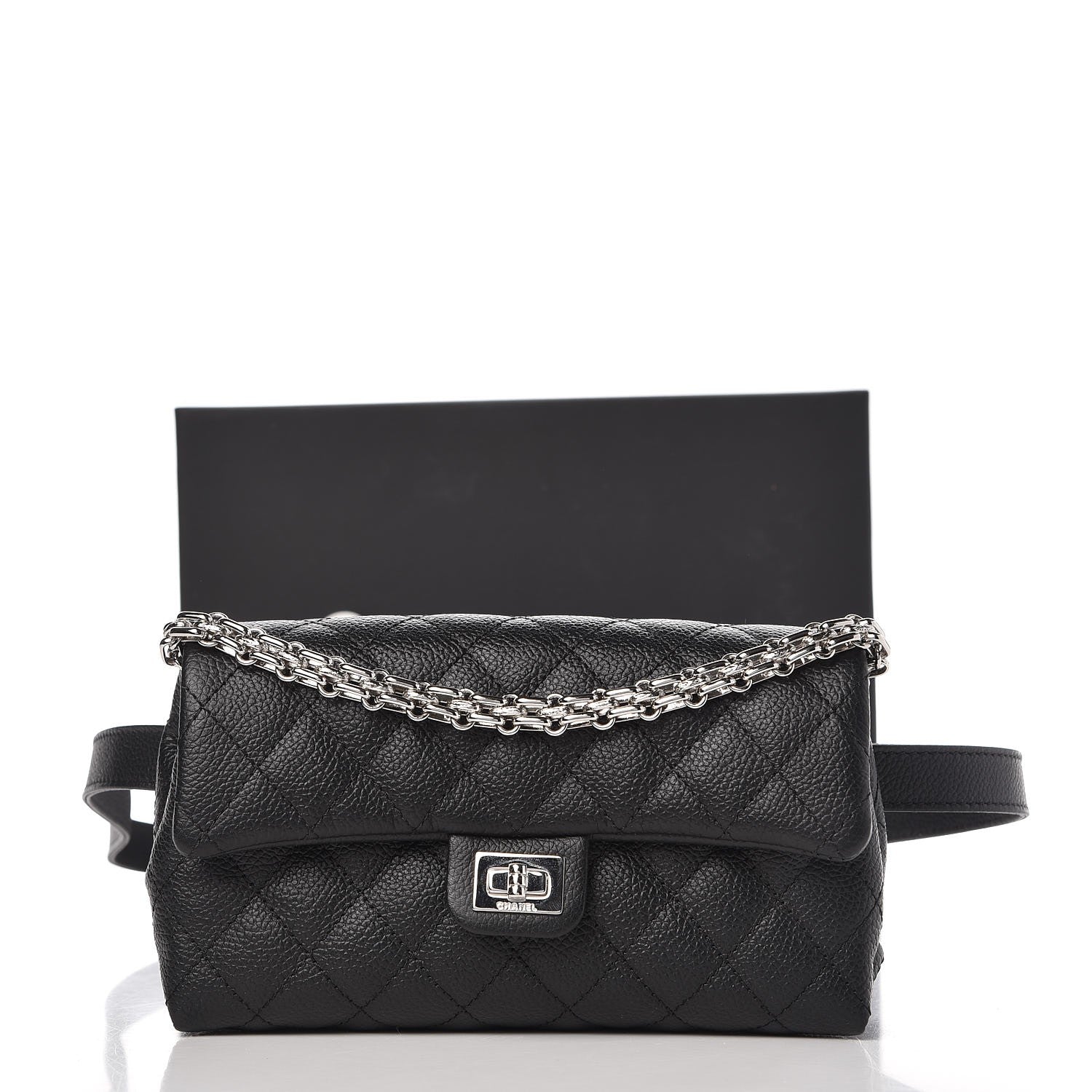 Chanel Grained Calfskin Quilted 2.55 Reissue Flap Belt Bag Clutch Black 12 of 12