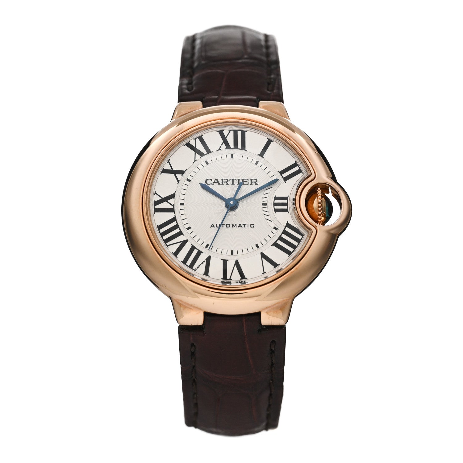 Cartier 18K Pink Gold Alligator 33mm Ballon Bleu De Cartier Automatic Watch 1 of 5