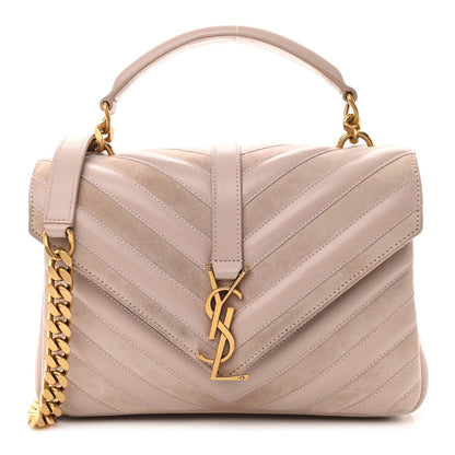 Saint Laurent Calfskin Suede Matelasse Chevron Medium Monogram College Bag Rose Poudre 1 of 13