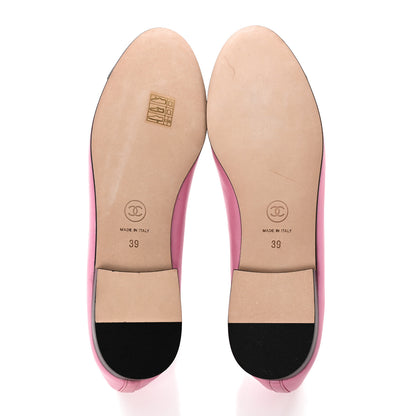 Chanel Laminated Crumpled Lambskin Cap Toe CC Ballerina Flats 39 Pink Black 5 of 10