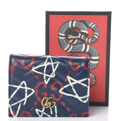 Gucci Calfskin Matelasse GucciGhost GG Marmont Card Case Blue Agata Hibiscus Red 6 of 6