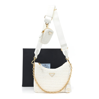 Prada Yarn Raffia Effect Crochet Re-Edition 2005 Shoulder Bag White 9 of 9