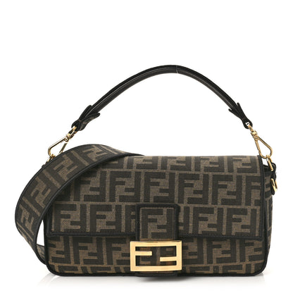 Fendi Fabric Jacquard FF 1974 Medium Baguette Tobacco Moro Black 2 of 19