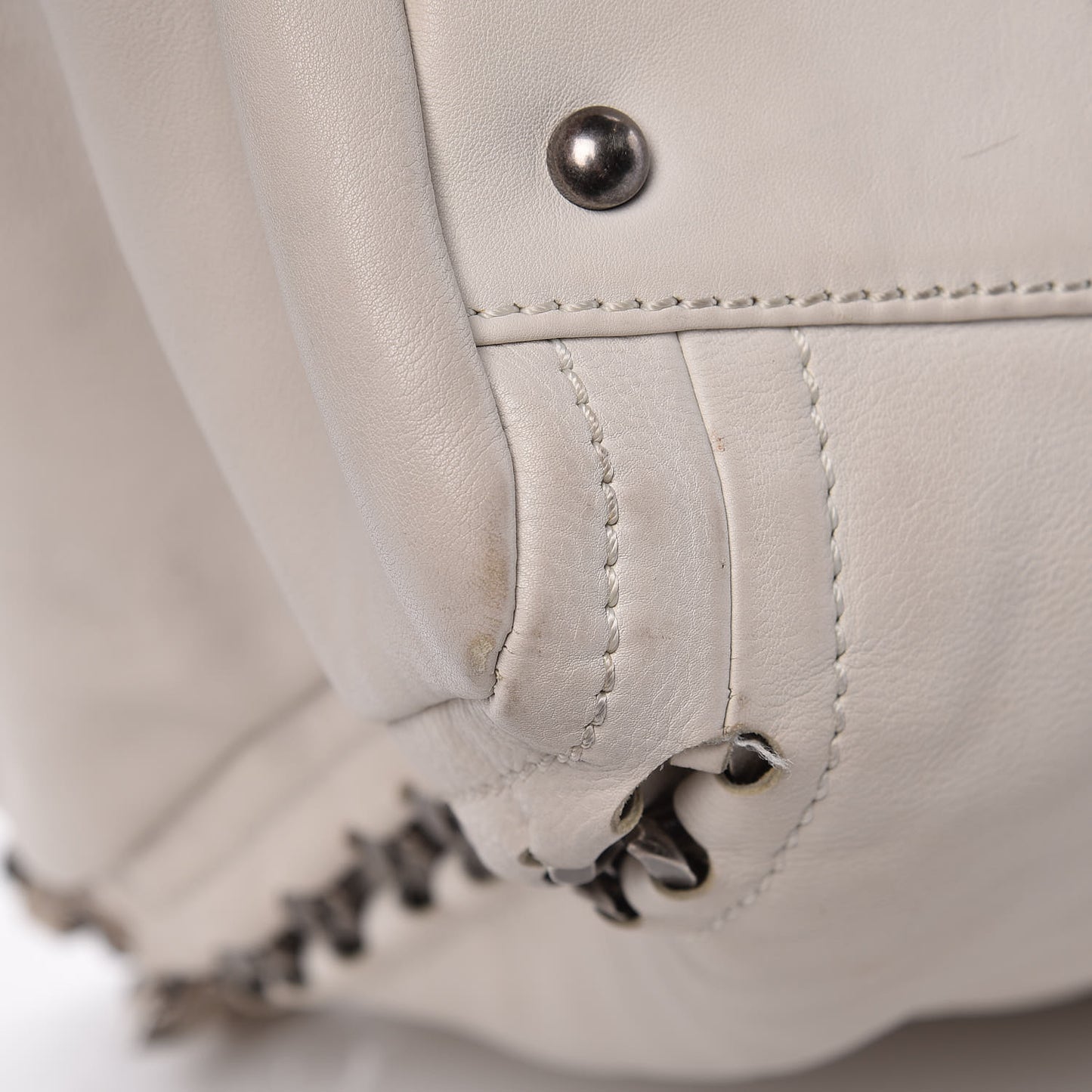 Calfskin Large East West Modern Chain Tote White