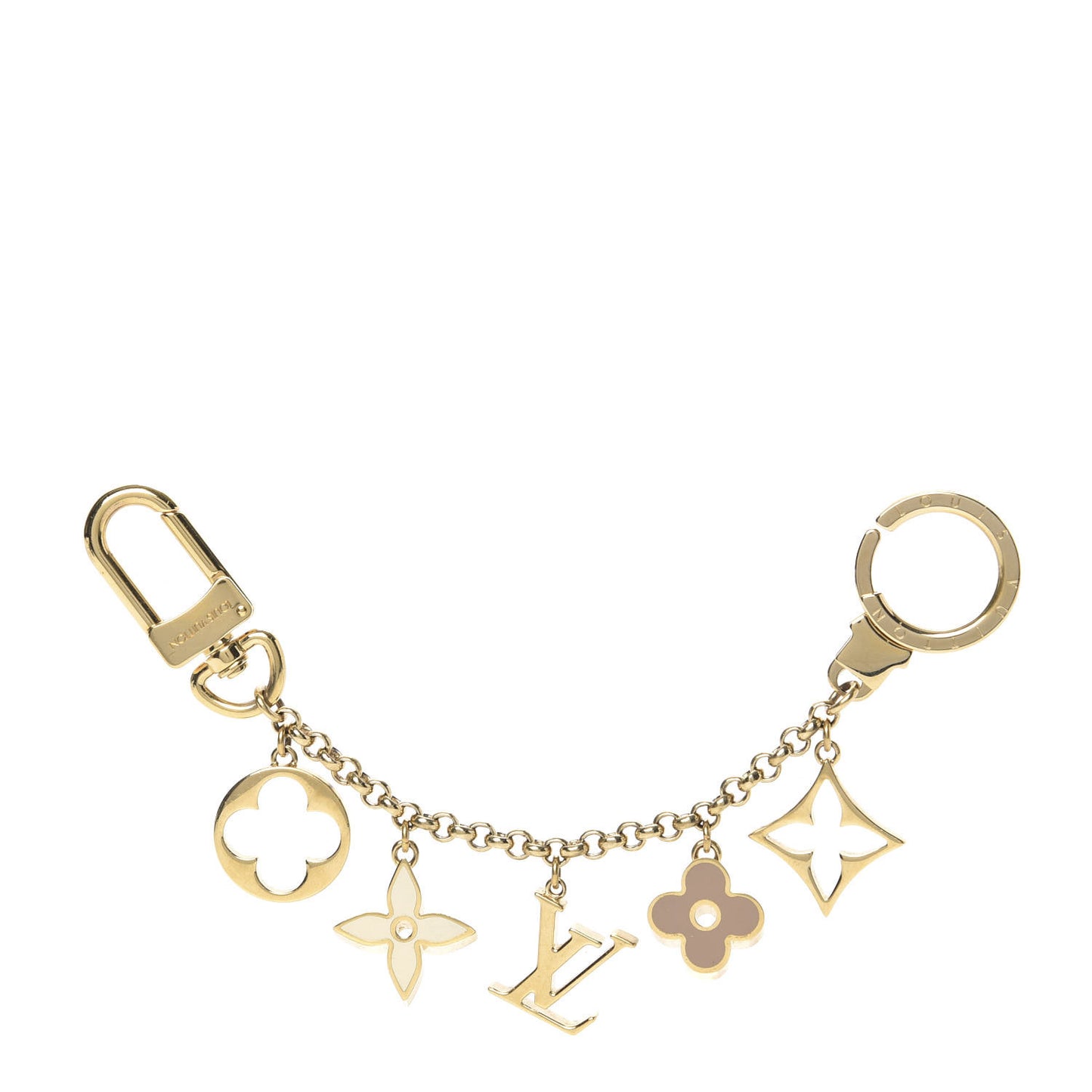 Brass Enamel Fleur De Monogram Bag Charm Chain Gold