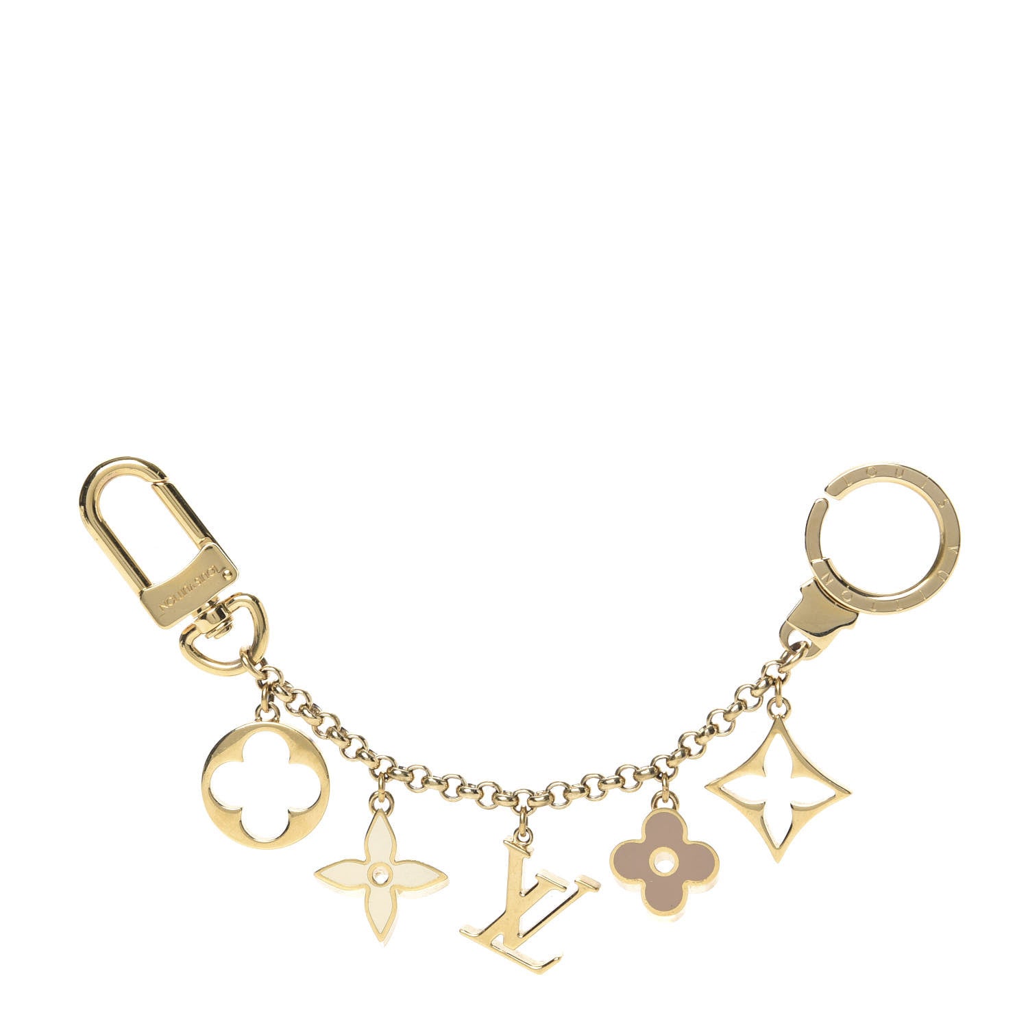 Louis Vuitton Brass Enamel Fleur De Monogram Bag Charm Chain Gold 1 of 3