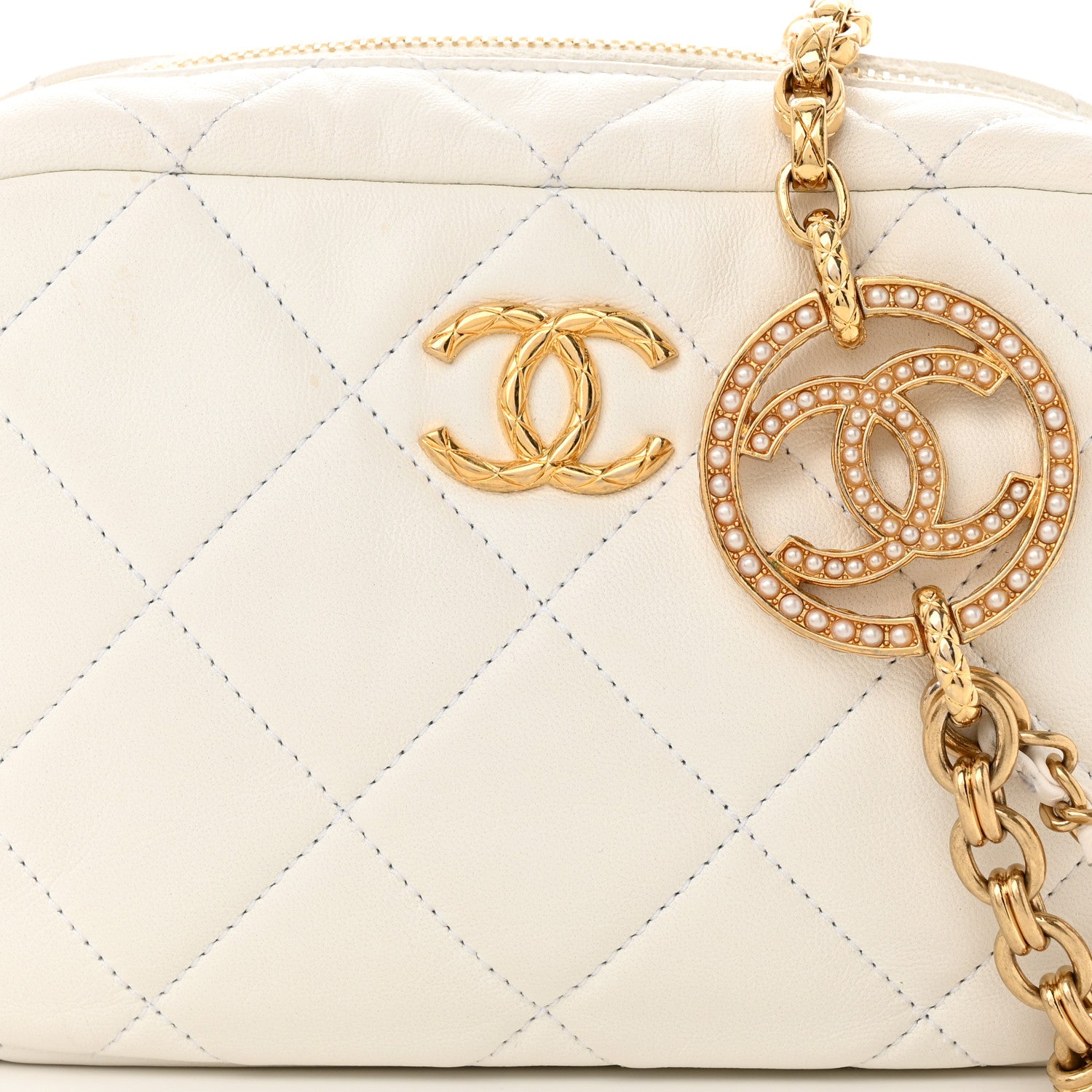 Chanel Lambskin Pearl Quilted CC Mini Camera Case White 8 of 13