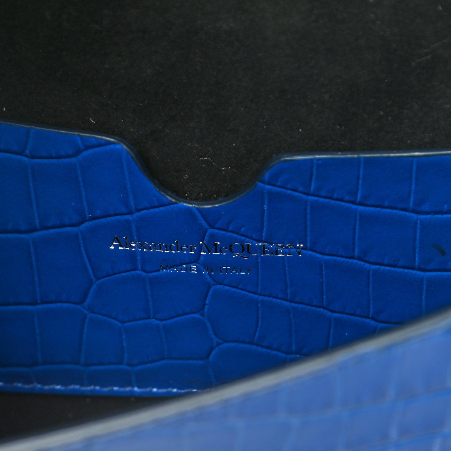 Alexander McQueen Calfskin Crocodile Embossed Skull Mini Crossbody Bag Deep Lapis Blue 8 of 13