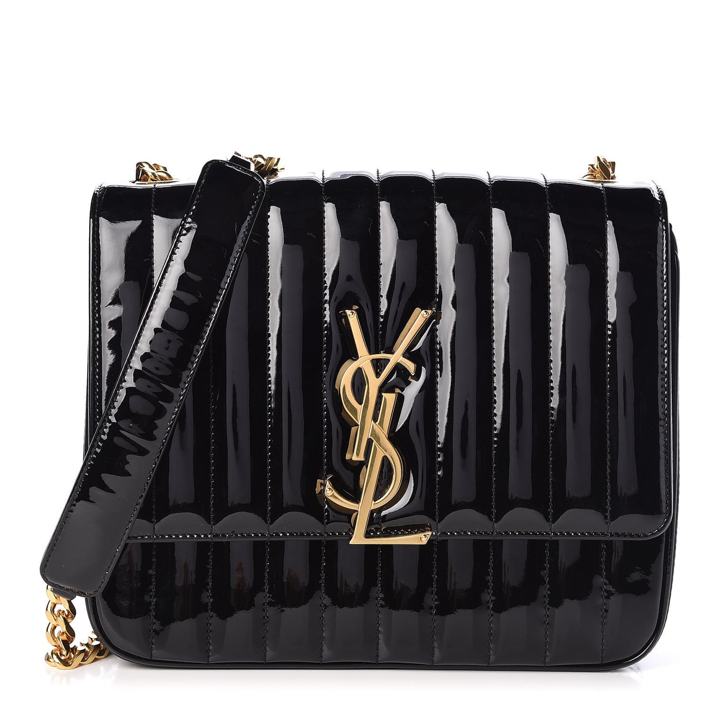 Patent Matelasse Monogram Large Vicky Chain Bag Black