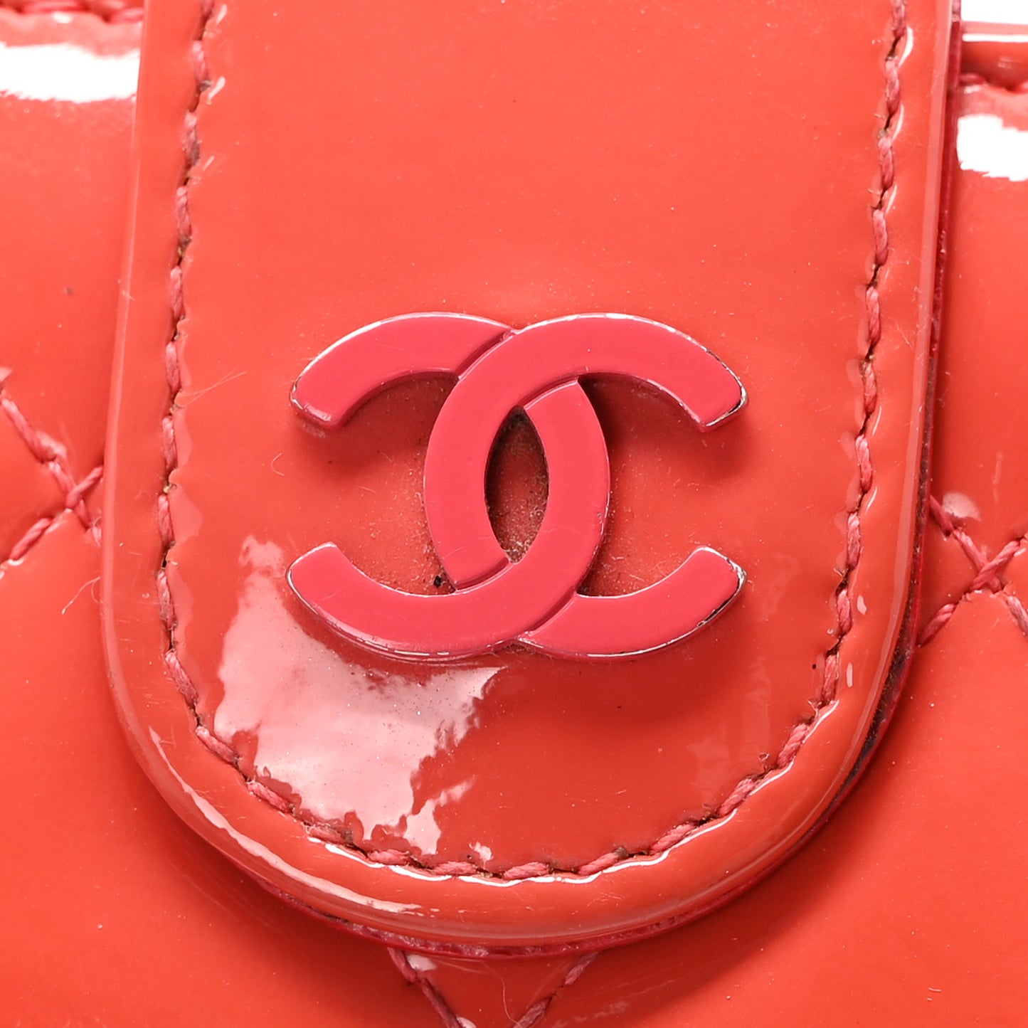 Patent Quilted Zip Pocket Wallet Coral