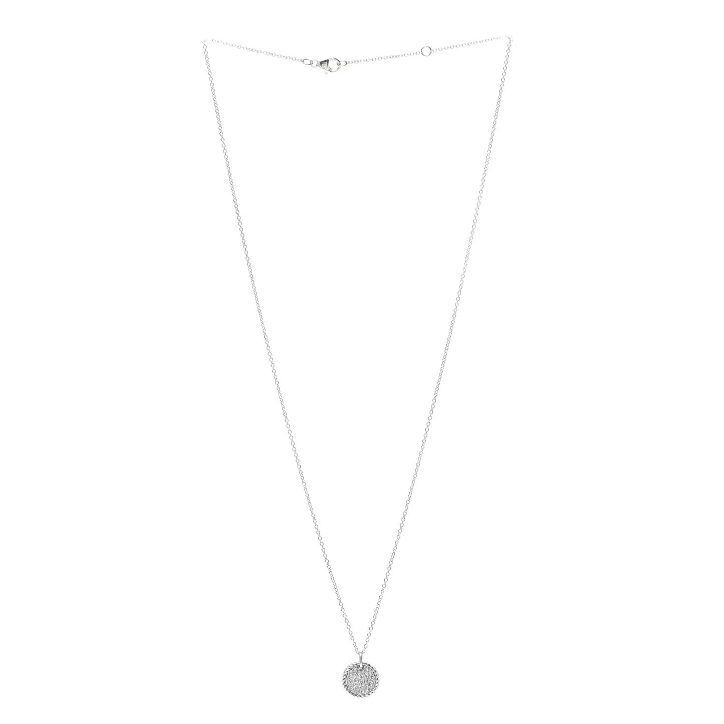 18K White Gold Diamond Cable Collectibles Pave Charm Pendant Necklace