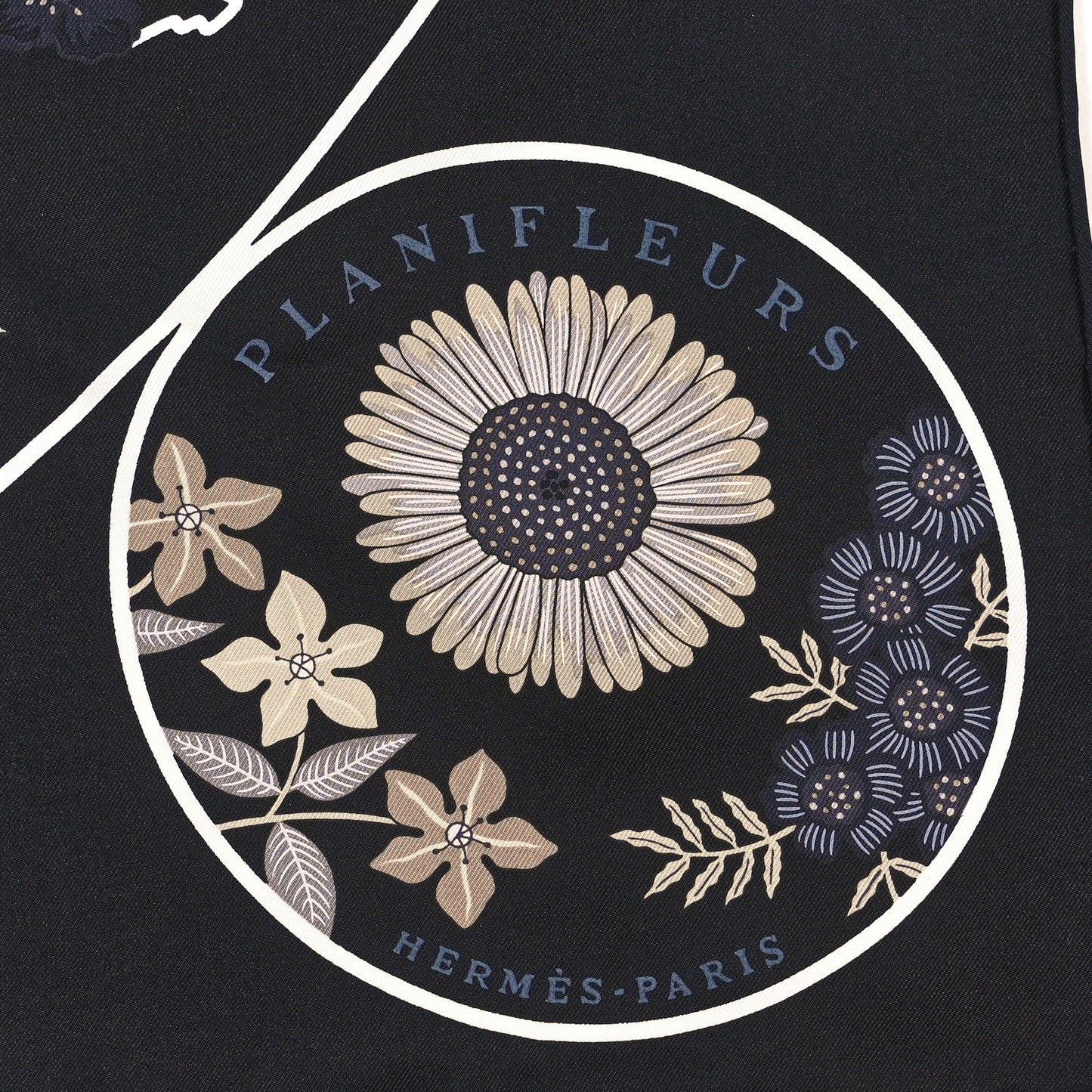Silk Planifleurs Scarf 90 Black Gris Parchemin