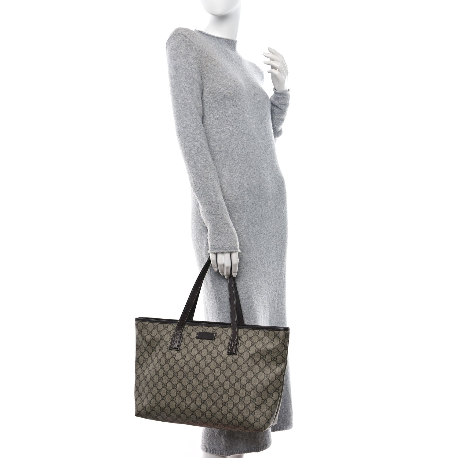 Gucci GG Supreme Monogram Medium Zippered Shopping Tote Dark Brown 2 of 12