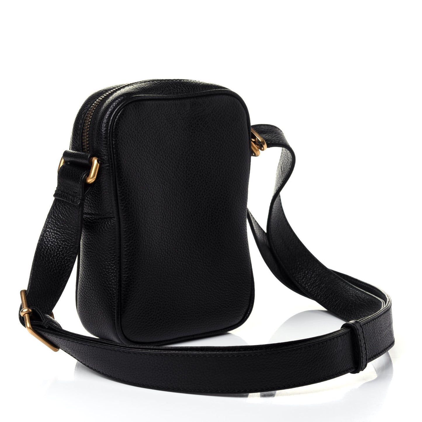 Grained Calfskin Mini Logo Messenger Bag Black