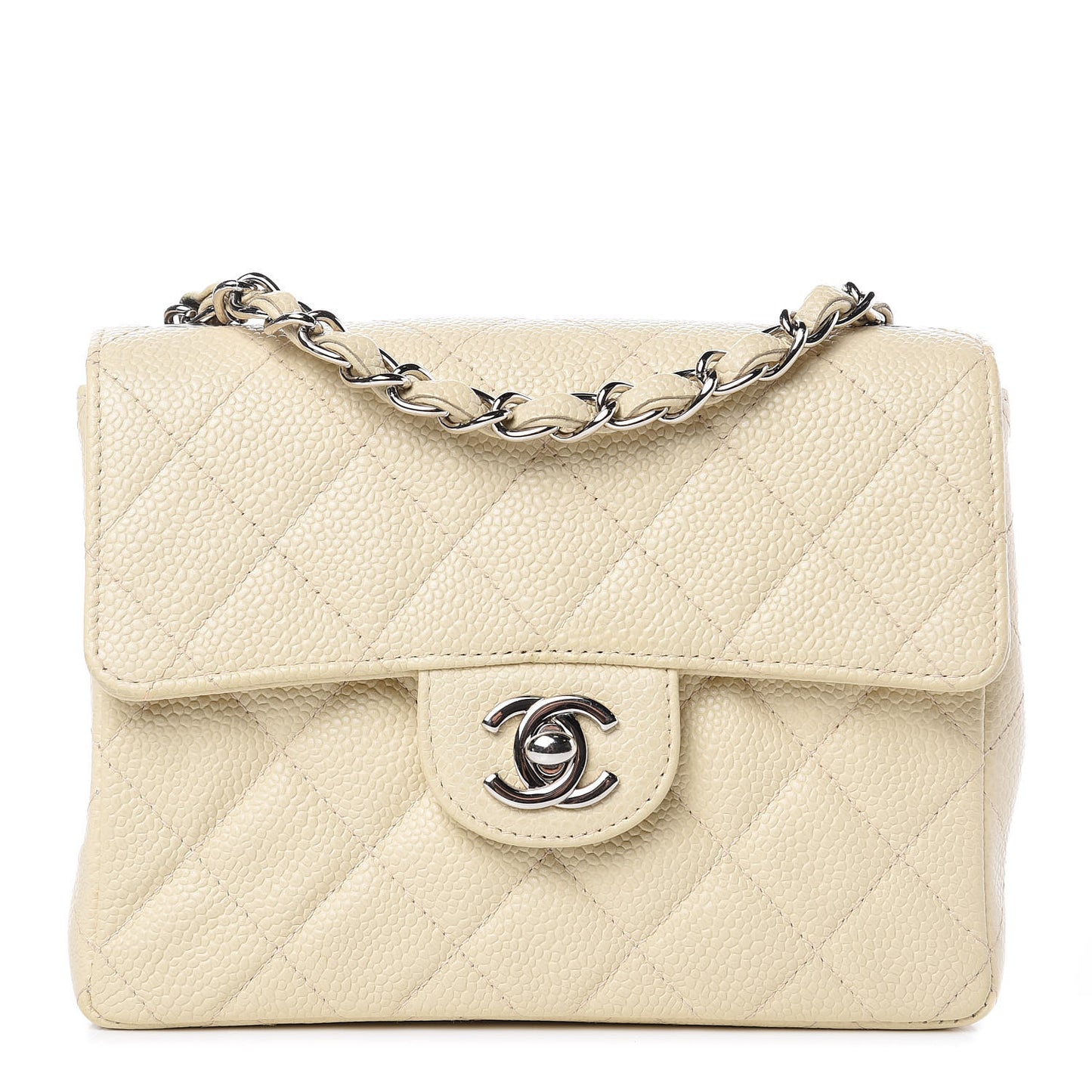 Caviar Quilted Mini Square Flap Light Beige