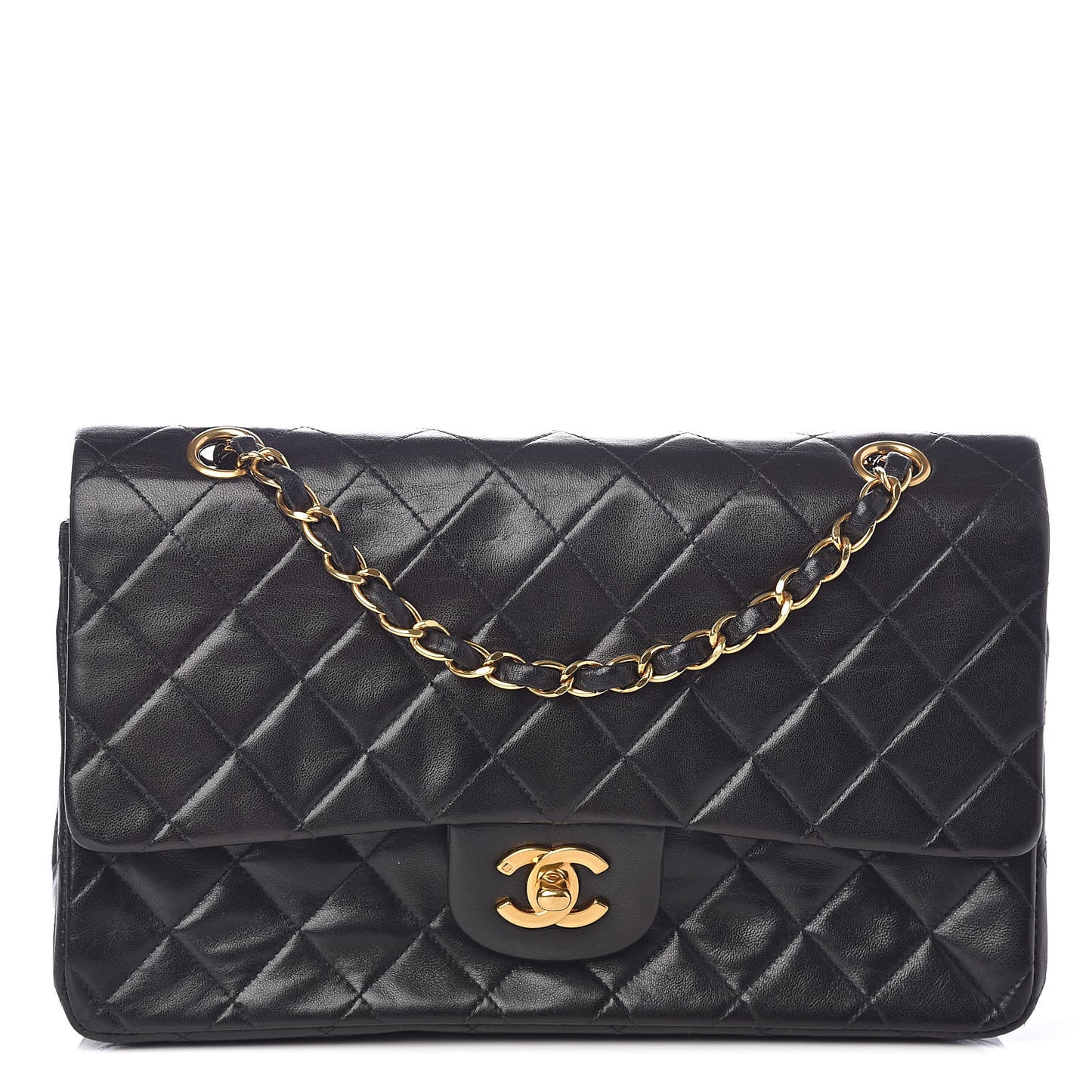 Lambskin Quilted Medium Double Flap Black