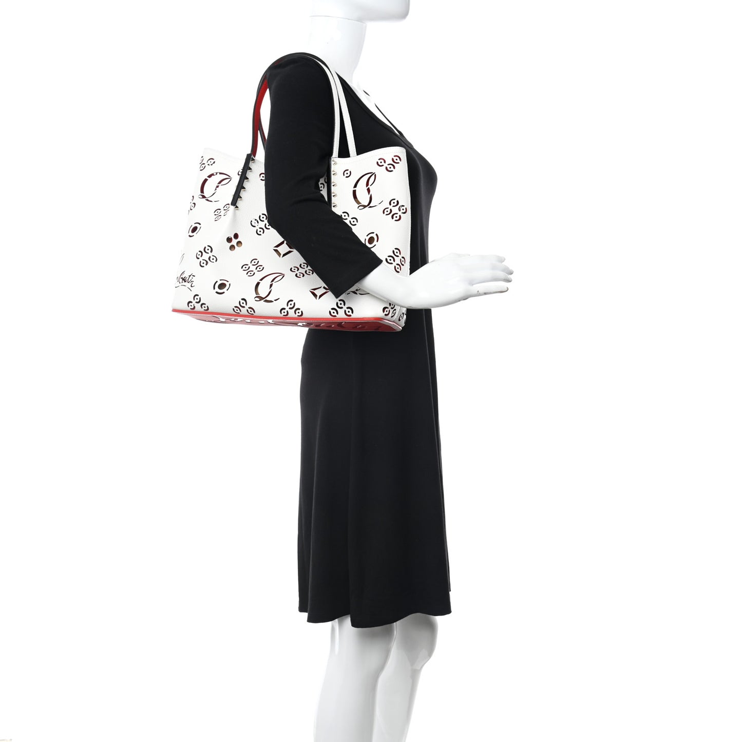 Calfskin Perforated Small Loubinthesky Cabarock Spikes Tote Snow