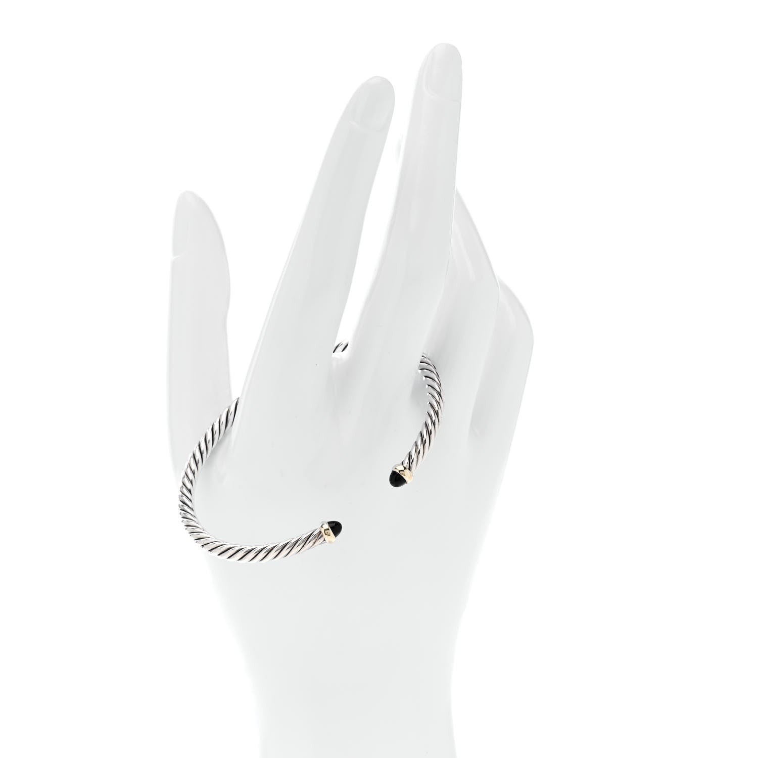 David Yurman Sterling Silver 14K Yellow Gold Black Onyx 4mm Cable Flex Bracelet 2 of 5