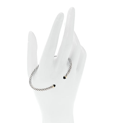 David Yurman Sterling Silver 14K Yellow Gold Black Onyx 4mm Cable Flex Bracelet 2 of 5