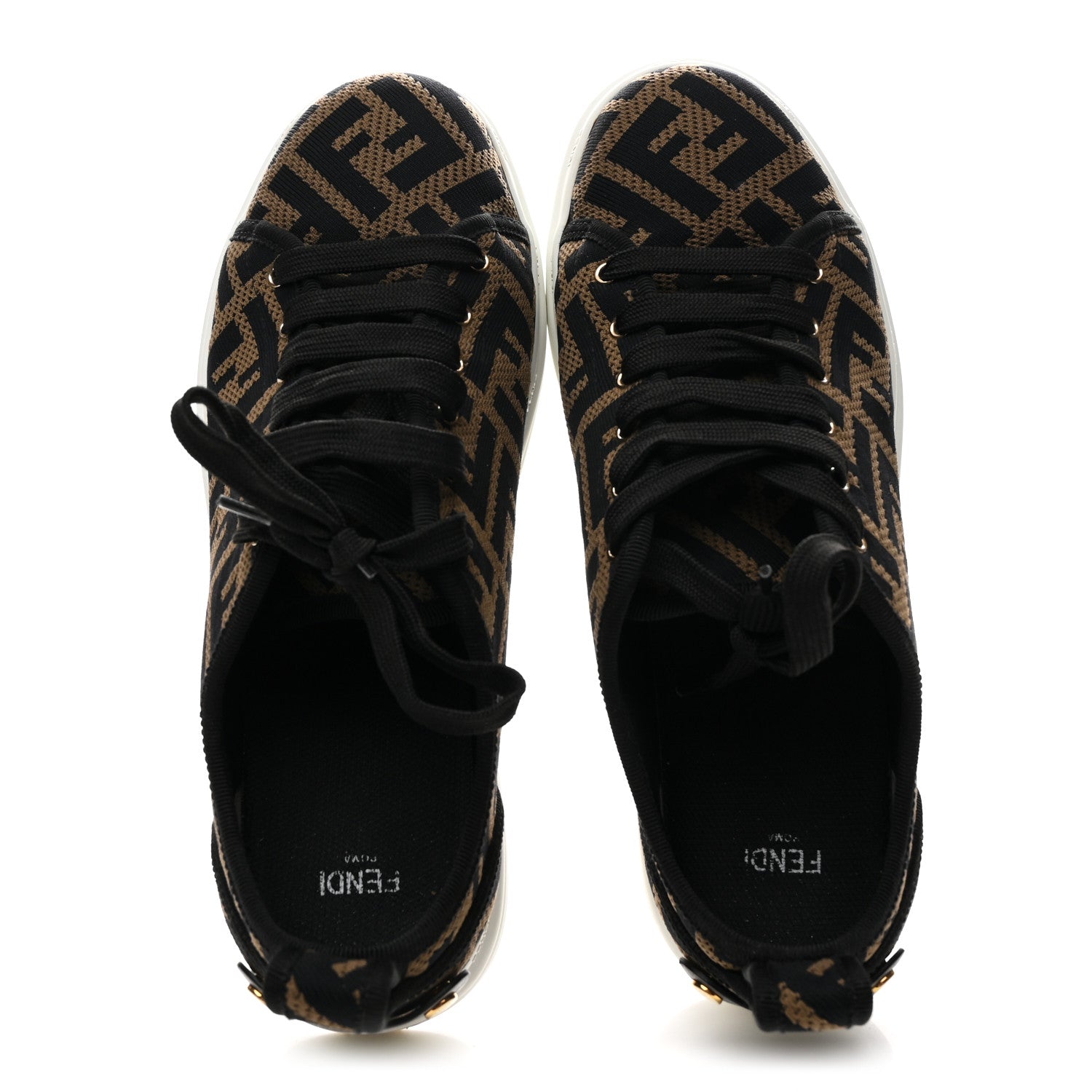 Fendi Fabric FF Micro-Perforated Rise Low Top Sneakers 38.5 Tobacco Black 2 of 9