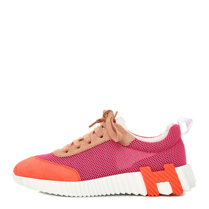 Hermes Air Mesh Suede Goatskin Bouncing Sneakers 37 Rose Multicolor 1 of 13