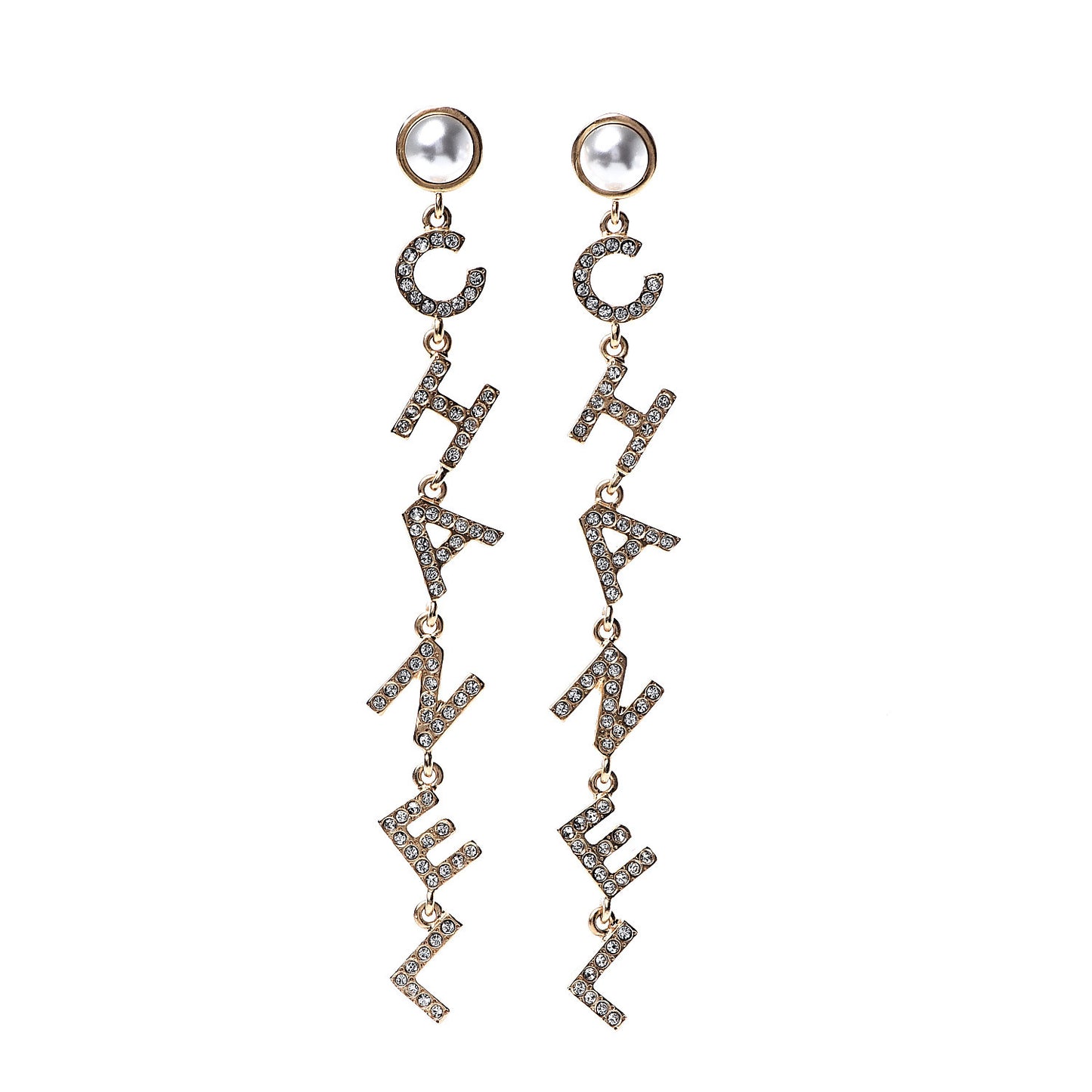 Crystal Pearl 90’s Icon Drop Letter Earrings Gold