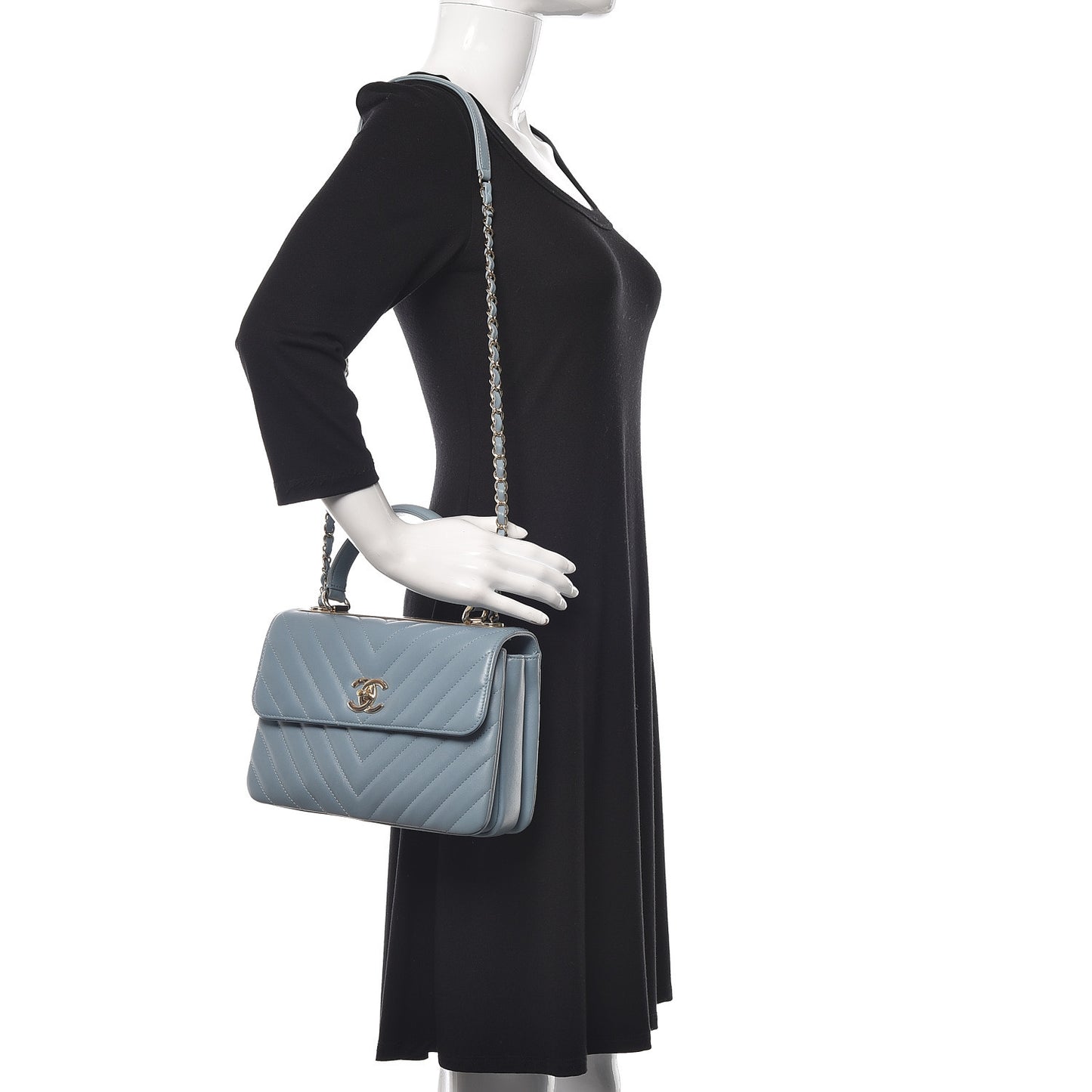 Lambskin Chevron Quilted Small Trendy CC Flap Dual Handle Bag Blue