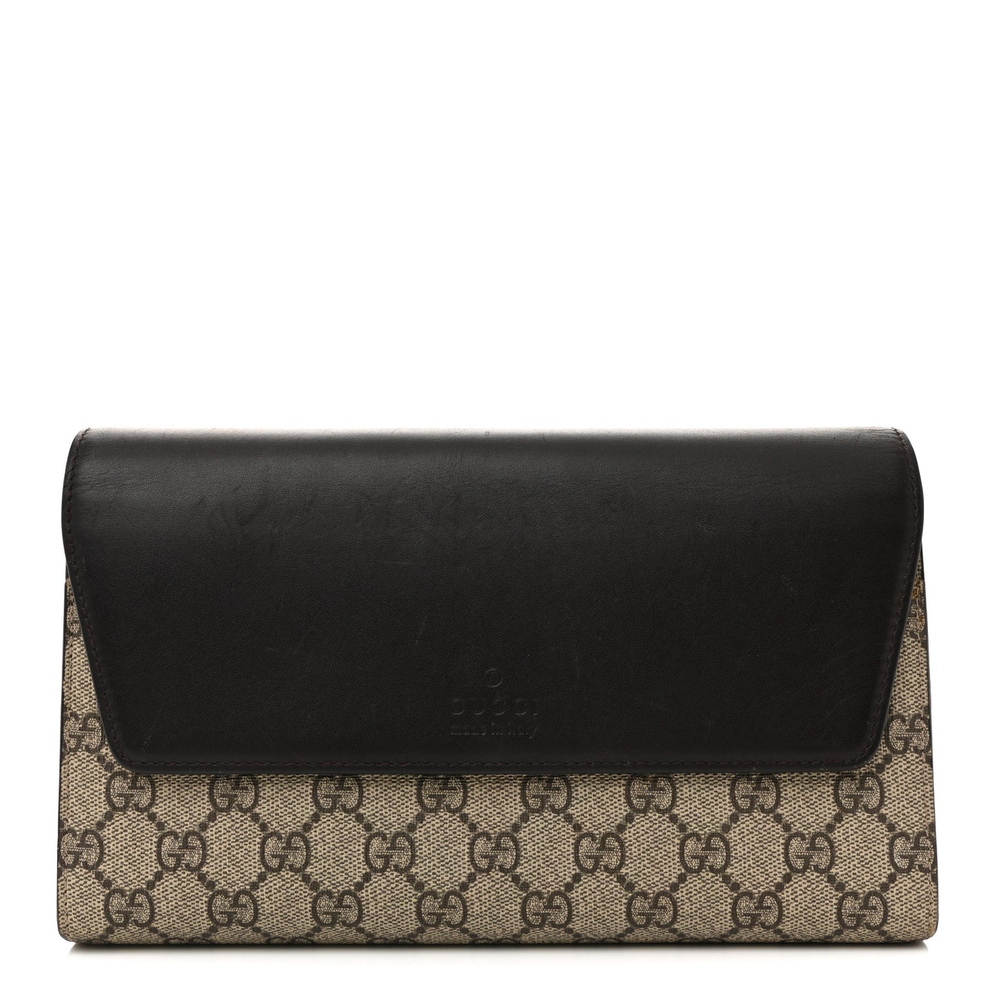 Calfskin GG Supreme Monogram Wristlet Clutch Wallet Dark Brown