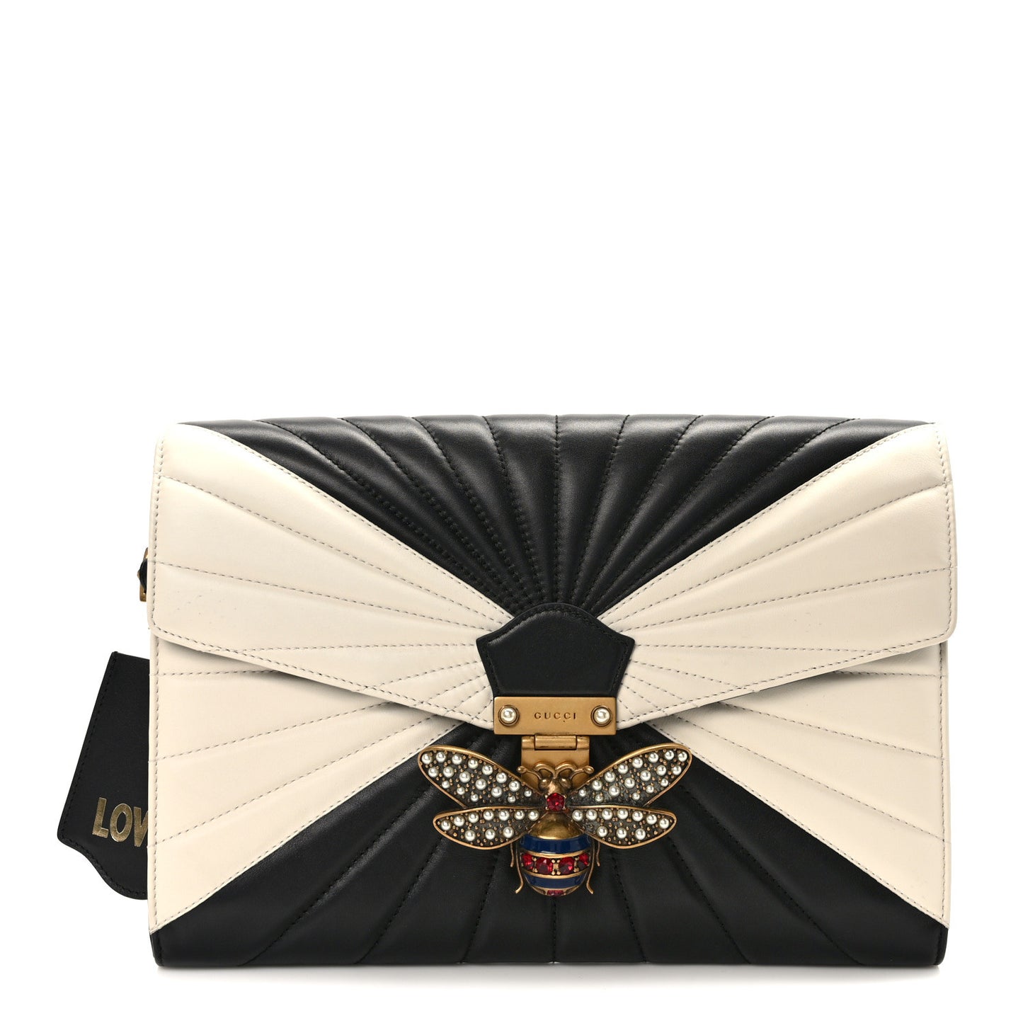 Calfskin Trapuntata Queen Margaret Clutch Mystic White Black