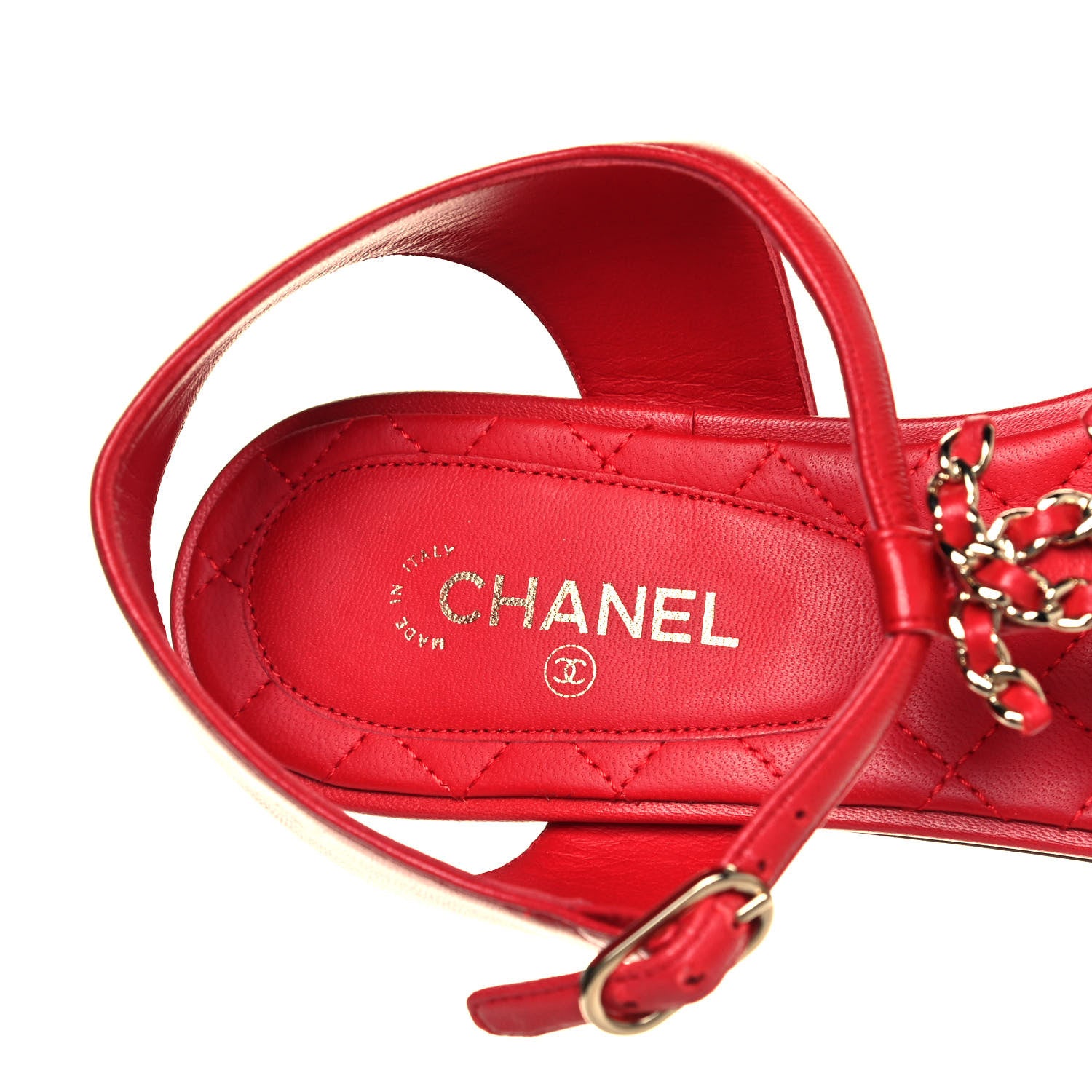 Chanel Lambskin Chain CC Logo Thong Sandals 38.5 Red 7 of 8