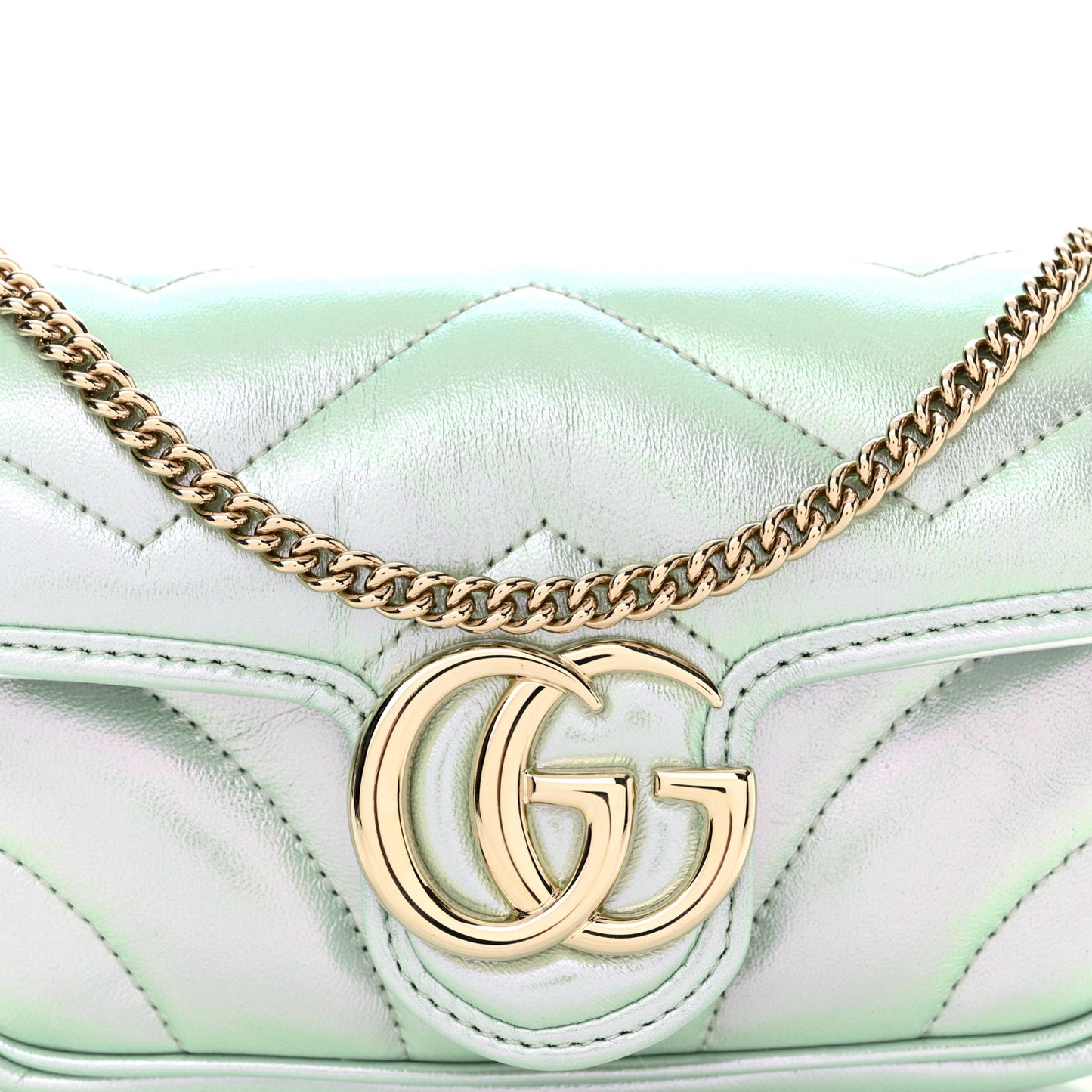 Iridescent Nappa Chevron Matelasse Super Mini GG Marmont Shoulder Bag Green Iridescent