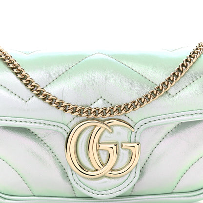 Gucci Iridescent Nappa Chevron Matelasse Super Mini GG Marmont Shoulder Bag Green Iridescent 8 of 11
