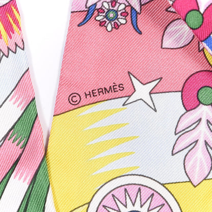 Hermes Silk La Source de Pegase Twilly Rose Vif Jaune Vif 3 of 4